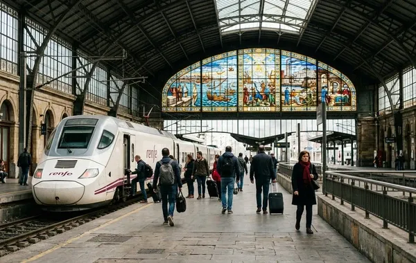 Andén de llegada en la estación de Bilbao