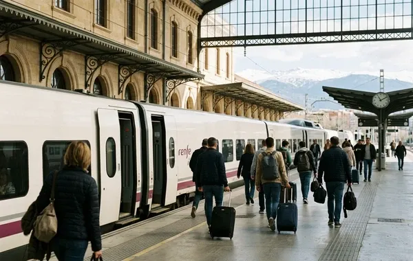 Andén de llegada en la estación de Granada