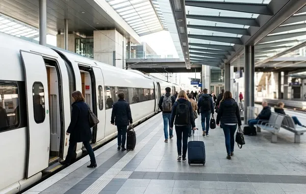 Andén de llegada en la estación de Huesca