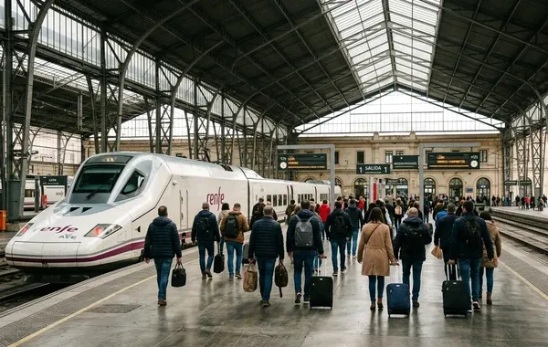 Andén de llegada en la estación de León