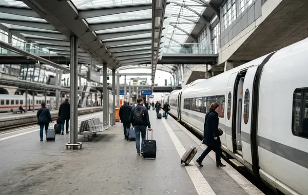 Andén de llegada en la estación de Oviedo