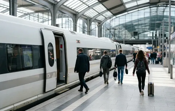 Andén de llegada en la estación de Pamplona